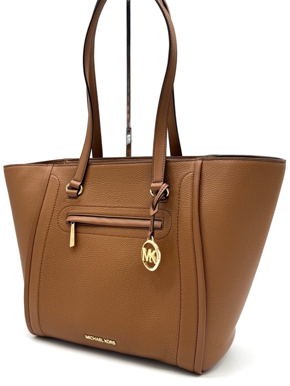 MICHAEL KORS Carine Front Zip Leather Large Tote Luggage NWT